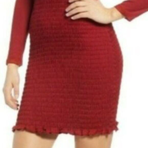 ROW A Smocked Long Sleeve Body Con Women's Mini Dress Red Medium NWT 40% OFF - Picture 3 of 4